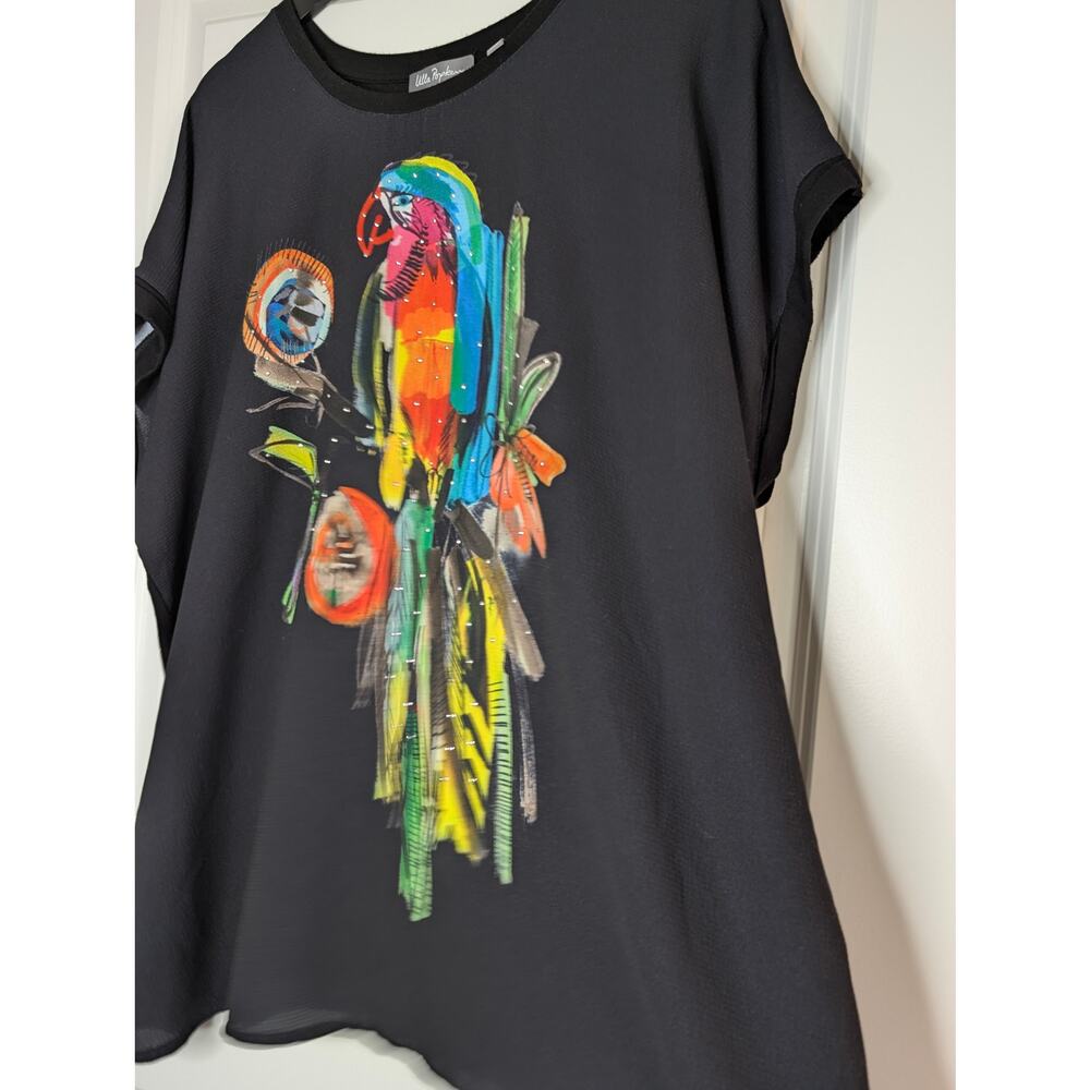 Ulla Popken Artistic Parrot Tee - Embellished Oversized Statement Top USA 16/18 - Picture 4 of 13